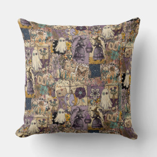 Hekserige patchwork in paars en blauw spookachtige kussen