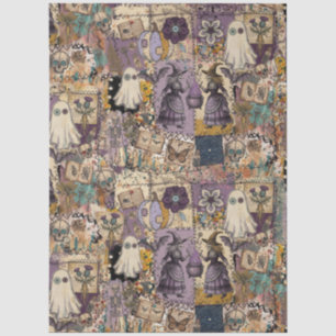 Hekserige patchwork in paars en blauw Unieke gesch Tissuepapier