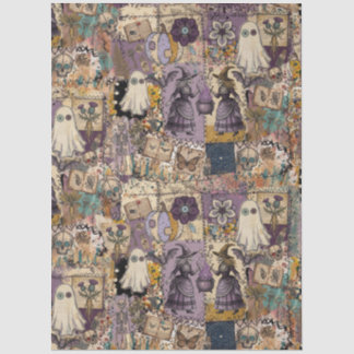 Hekserige patchwork in paars en blauw Unieke gesch Tissuepapier