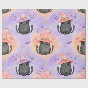 Hekserige Snorharen – Pastelkleurig Halloween Kat Cadeaupapier