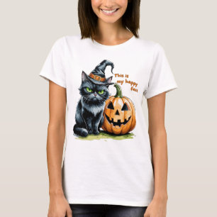 Hekserige Zwarte Kat, Gotische Halloween Pompoen T-shirt