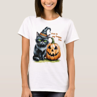Hekserige Zwarte Kat, Gotische Halloween Pompoen T-shirt