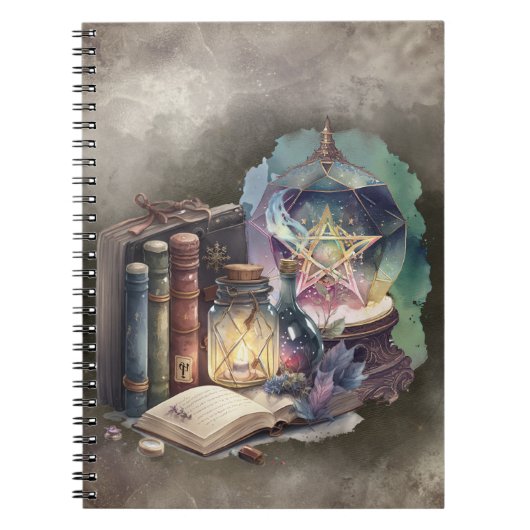 hekserij | Pastel Spellbook Tomes en Crystal Ball Notitieboek (Voorkant)