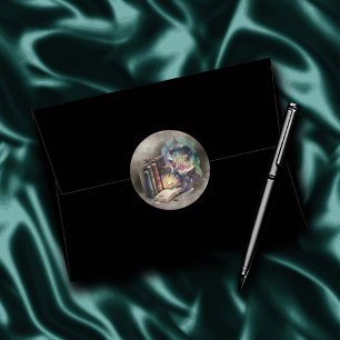 hekserij Pastel Spellbook Tomes en Crystal Ball Ronde Sticker