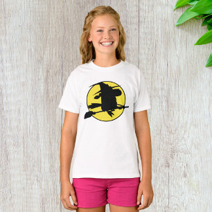 Heksilhouet vliegend op bezem tegen volle maan t-shirt