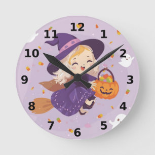 Heksje vliegend Halloween-klok Ronde Klok