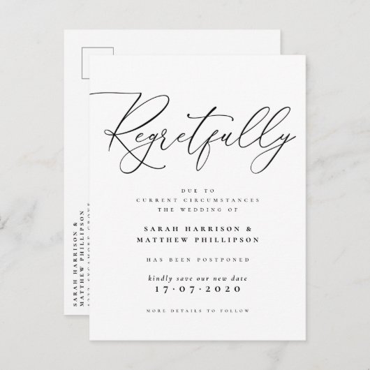 Helaas uitgesteld huwelijk Black & White Uitnodiging Briefkaart (Voorkant / Achterkant)