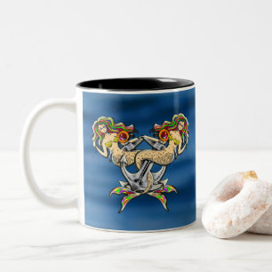 Helaas zeemeerminnen bij anker tweekleurige koffiemok