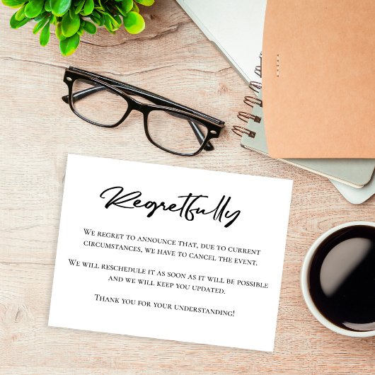 Helaas zwart-wit annuleer aankondiging briefkaart