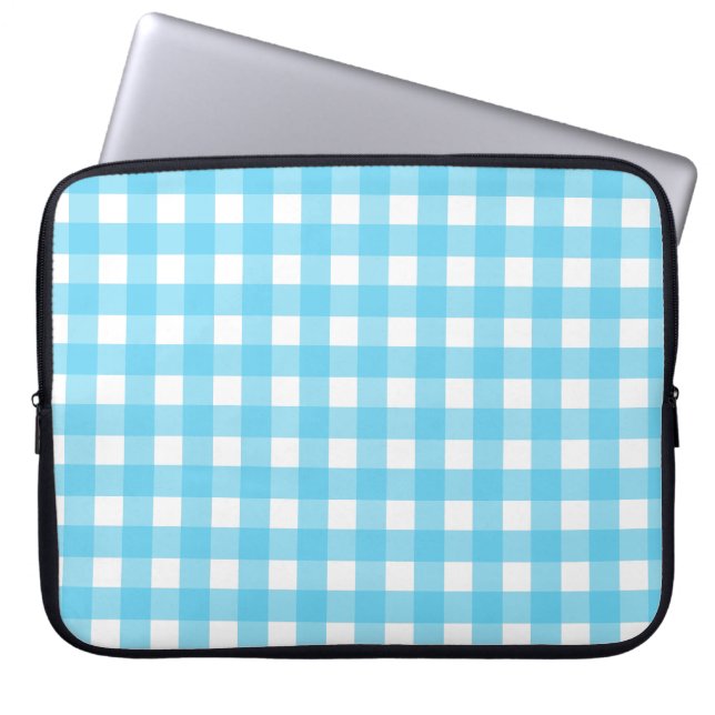 Helcerulean blue gingham laptop sleeve (Voorkant)