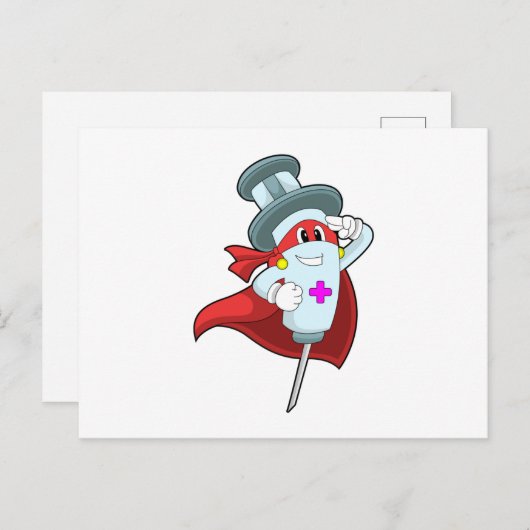 Held als verpleegster met injectiespuit briefkaart (Voorkant / Achterkant)