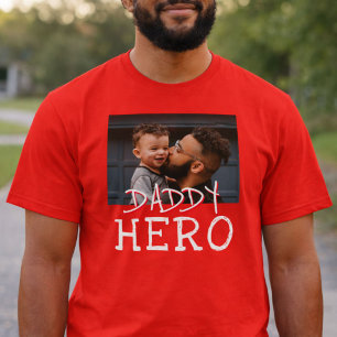 Held Papa Wit Typography Vader Foto Rood T-shirt