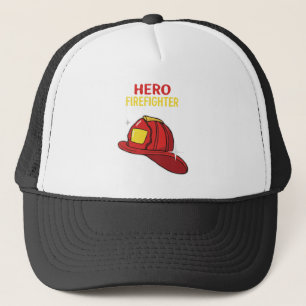 Helden brandweerman cartoon rode helm waardering trucker pet
