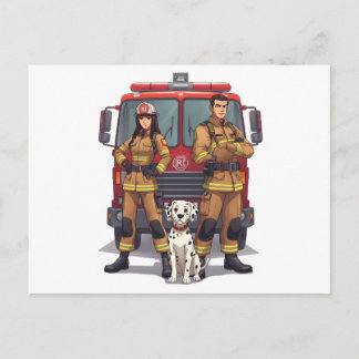 Heldenbrandweerduo en Dalmatiër Ansichtkaart Briefkaart