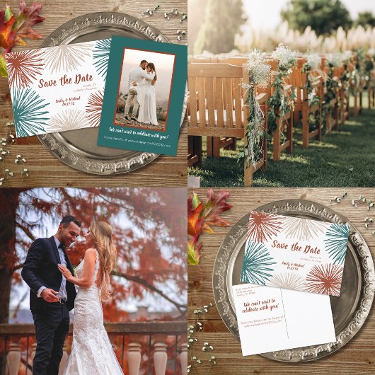 Helder Abstract donker Blauwgroen koper bisque All In One Uitnodiging