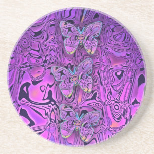 Helder Abstract Paarse Vlinders Kunst Zandsteen Onderzetter