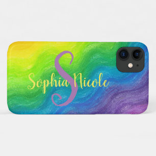Helder Abstracte regenboogkleurige Ombre Monogram iPhone 11 Hoesje