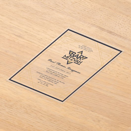 Helder Acrylaat BAR MITZVAH Marineblauw Goud Moder Acryl Uitnodigingen (Laagn)