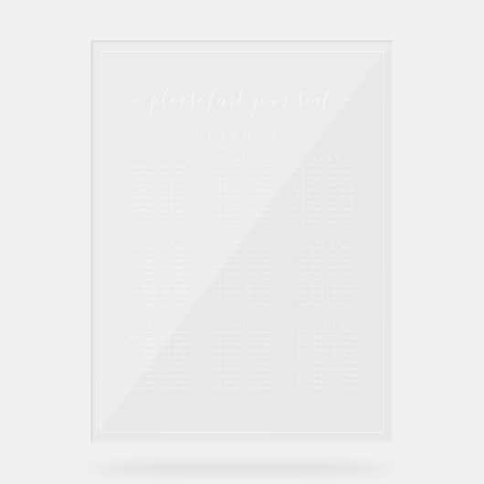 Helder Acrylaat Stoelen Chart Witte Tekst Trouwen Acryl Bord (Voorkant)