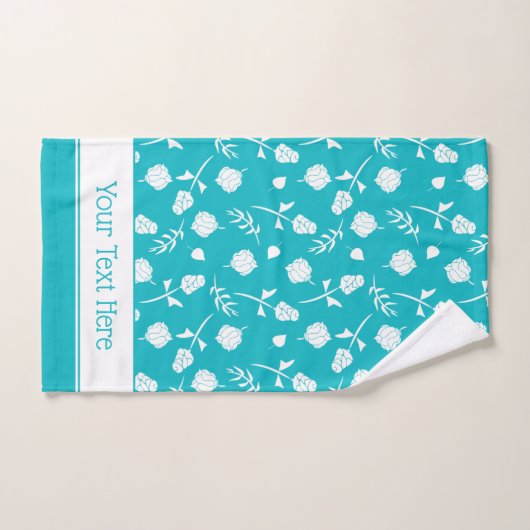 Helder Aqua Blauw en Wit Rosebud Bloempatroon Bad Handdoek (Handdoek)
