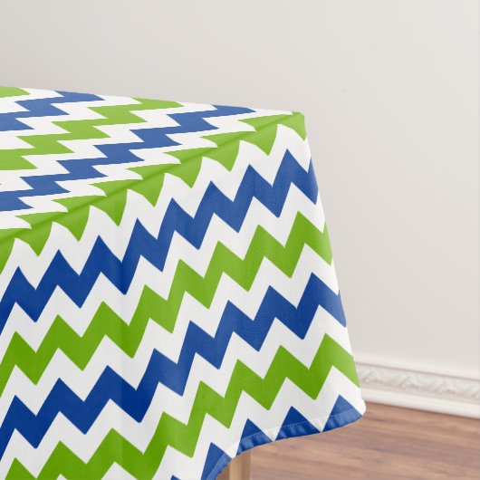 Helder blauw en kalkgroen zigzag tafelkleed (Voorbeeld)