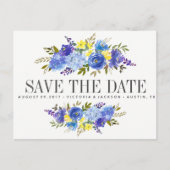 Helder Blauw Geel Bloemen BRUILOFT bewaar de datum Aankondigingskaart (Voorkant)