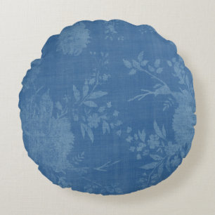 Helder blauw op blauw bloemmotief rond kussen