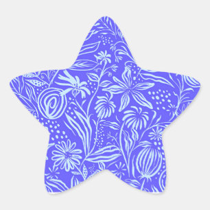 Helder blauw-paarse bloempatroon ster sticker