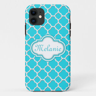Helder blauw Quatrefoil Trellis Pattern iPhone 11 Hoesje