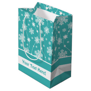 Helder Blauwgroen blauw winterwit Snowflake patroo Medium Cadeauzakje