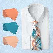 Helder Blauwgroen, Perzik & Wit Plaid Stropdas