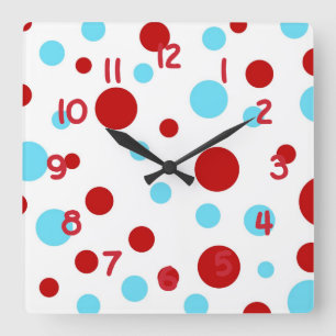 Helder Blauwgroen Turquoise Red White Polka Dots P Vierkante Klok