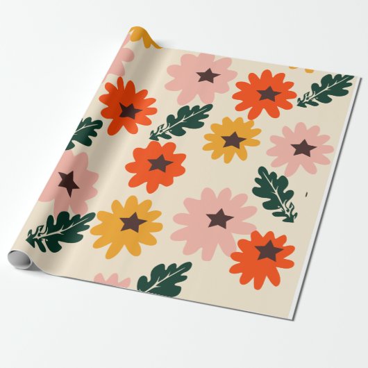 Helder bloemendesign cadeaupapier (Uitgerold)