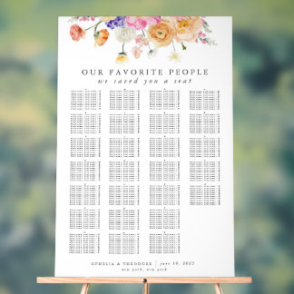 Helder bloemig waterverf bruiloft zitplaatskaart acryl bord