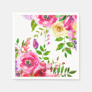 Helder bloemmotief, krachtige roze lente botanisch servet