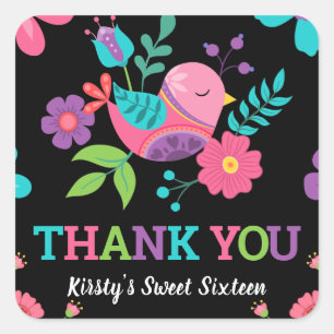 Helder bloemrijk Mexicaans feest Sweet Sixteen Vierkante Sticker