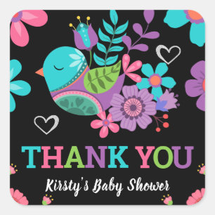 Helder Bloemrijke Mexicaanse Fiesta Baby Shower Vierkante Sticker