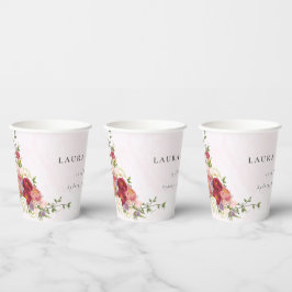 Helder Boho Rood Roze Witte Bloemen Bruiloft Papieren Bekers