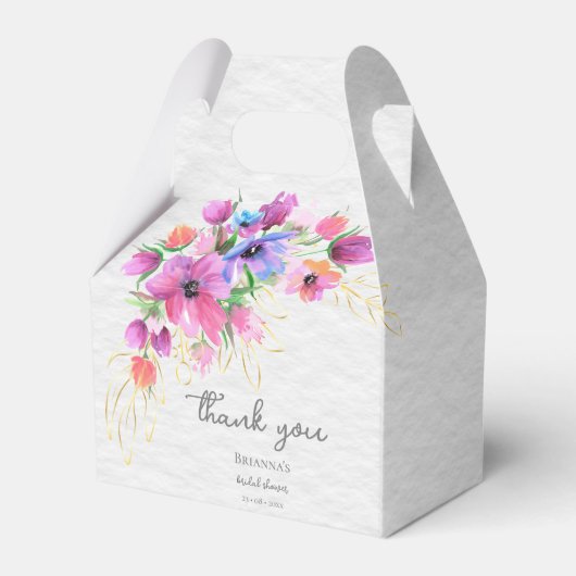 Helder Boho Waterverf Bloemen en Gouden Groene Bla Bedankdoosjes (Achterkant)