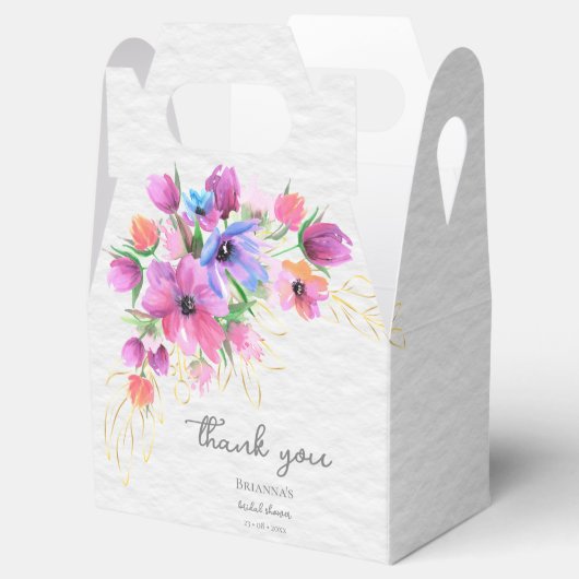 Helder Boho Waterverf Bloemen en Gouden Groene Bla Bedankdoosjes (Geopend)