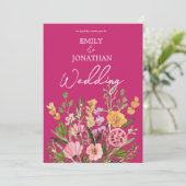 Helder bruidsbloemenscript bruiloft kaart (Staand voorkant)