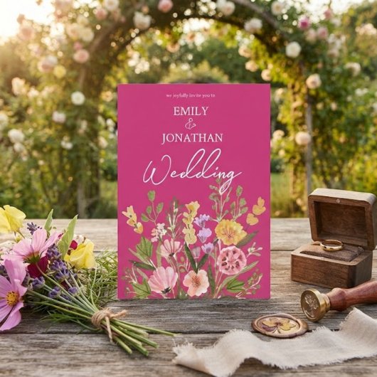 Helder bruidsbloemenscript bruiloft kaart