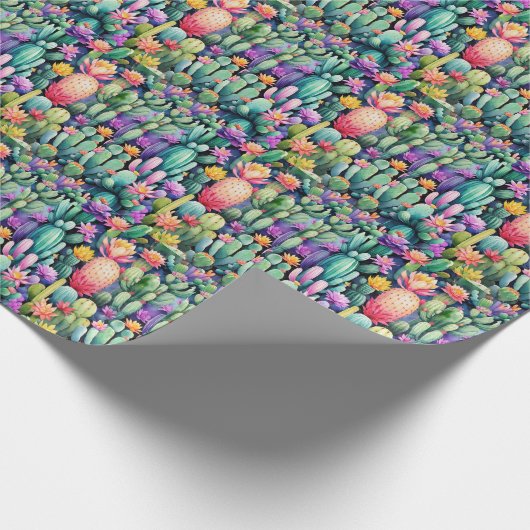 Helder cactusbloesem woestijn botanisch patroon cadeaupapier (Hoek)