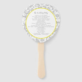 Helder Canary Geel & Grijs Damask Trouwprogramma Handwaaier (Achterkant)