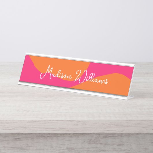 Helder en Bold Heet Roze en Sinaasappel Abstract Bureau Naambordje (Voorkant)