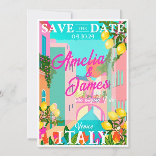 Helder en gewaagd geschilderd Italië Bestemming Br Save The Date (Voorkant)