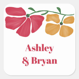 Helder en kleurrijk Floral Nouveau Wedding Gift Vierkante Sticker