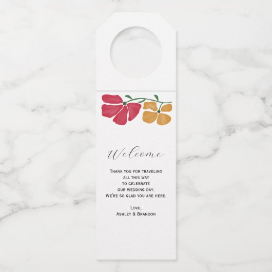 Helder en kleurrijk Hotel Gast Bruiloft Welkom Flessenhanger (Voorkant)