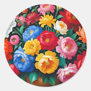 Helder en kleurrijke rozen ronde sticker