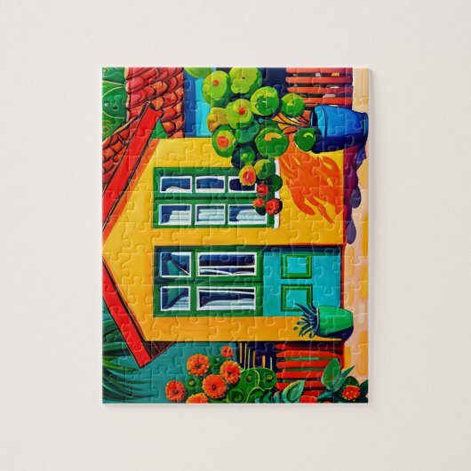 Helder en levendig schilderen van huis legpuzzel (Verticaal)